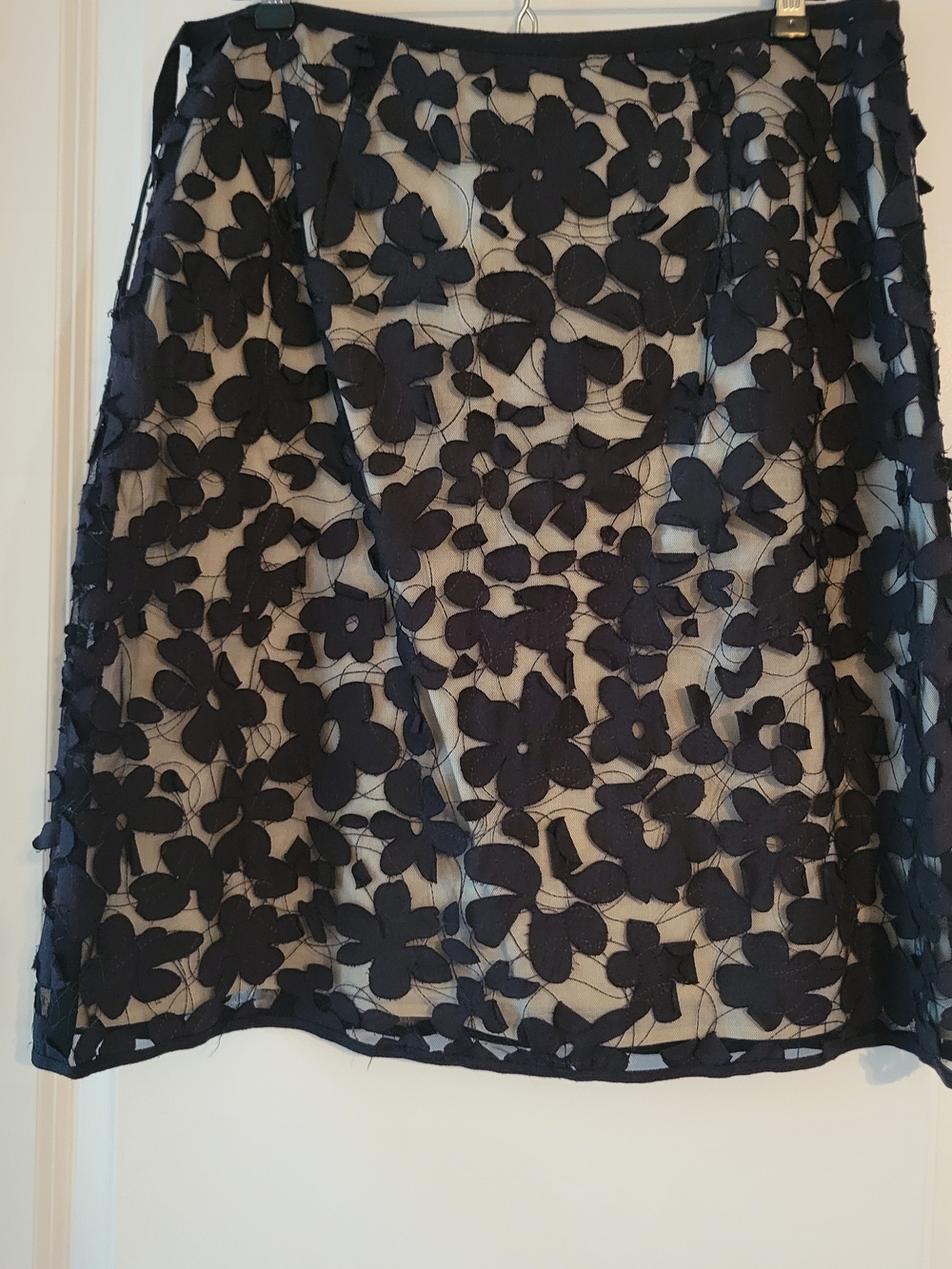 Max Studio Black Applique Flower Overlay Skirt